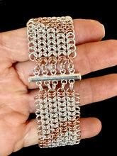 Load image into Gallery viewer, SOLD Rose Gold Fill and Sterling Silver Chainmail Bracelet or Cuff