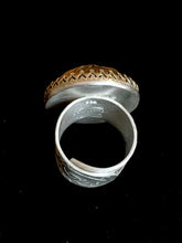 Load image into Gallery viewer, Vintage Brass Button Stag Ring on Adjustable Sterling Silver Band