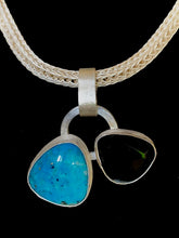 Load image into Gallery viewer, SOLD Double Turquoise and Onyx Pendant on Viking Knit Chain