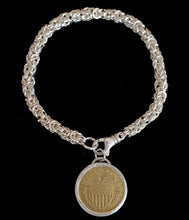 Load image into Gallery viewer, Sterling Silver and Brass Token/Coin Pendant with large clasp
