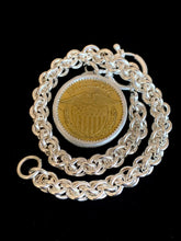 Load image into Gallery viewer, Sterling Silver and Brass Token/Coin Pendant with large clasp