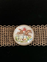 Load image into Gallery viewer, Brass Chainmail Cuff with Vintage Fox Hunting Rosette
