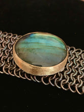 Load image into Gallery viewer, Sterling Silver Chainmail Cuff with Labradorite Stone