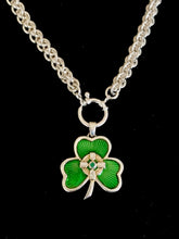 Load image into Gallery viewer, Shamrock Pendant on Sterling Silver Chainmail Necklace