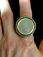 Load image into Gallery viewer, Vintage Swiss Coin Ring set in Sterling Silver and Brass