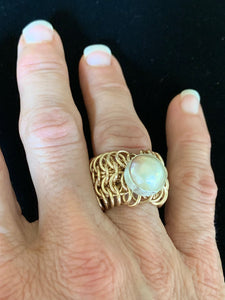 Pearl and 14k Gold-Fill Chainmail Ring