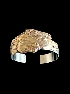 Three Horse Brass and Sterling Cuff