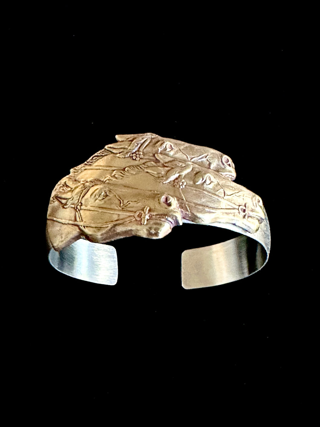 Three Horse Brass and Sterling Cuff
