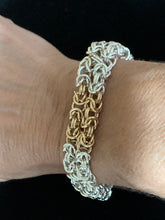 Load image into Gallery viewer, Sterling Silver Byzantine Chainmail Bracelet with 14K Gold Fill-SOLD
