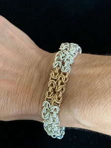 Sterling Silver Byzantine Chainmail Bracelet with 14K Gold Fill-SOLD