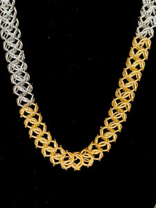 Chainmail Tubular Necklace in Steel and Brass