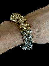 Load image into Gallery viewer, Chainmail Tubular Bangle in Steel and Brass
