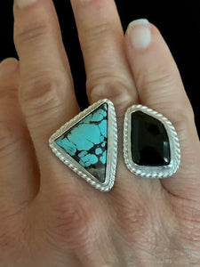 Double Ring with Turquoise and Onyx