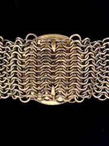 Brass Chainmail Cuff with Vintage Fox Hunting Rosette
