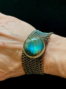 Sterling Silver Chainmail Cuff with Labradorite Stone