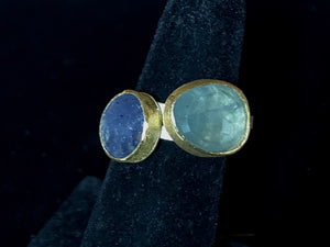 Silver and 22k Gold Ring with Aquamarine